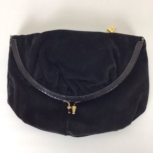 Vintage Ruth Saltz black suede over clutch bag